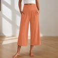 thumbnail image 2 of Linen Capri Pants for Women Loose Wide Leg Cotton Gaucho Pants Elastic Waist Flowy Dressy Trousers, S, 2 of 6