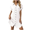 thumbnail image 2 of Gamivast Denim Dress for Women Casual Short Sleeve Shirt Dress Button Down Lapel Neck Summer Dress Solid Loose Fit Beach Sun Dress Pockets, 2 of 7