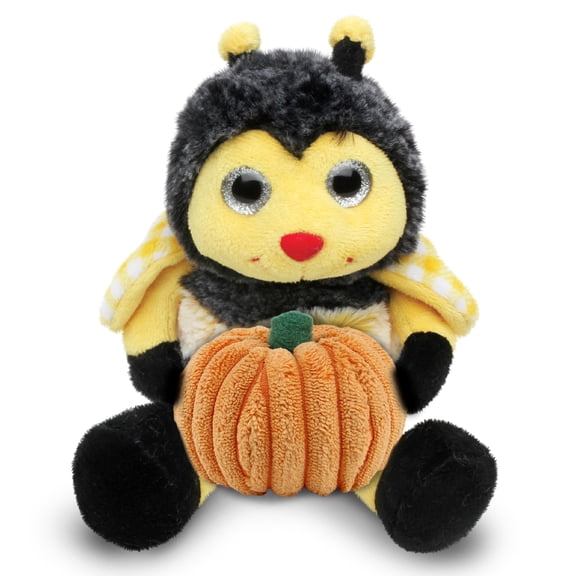 DolliBu Super Soft Sitting Bee Stuffed Animal with Pumpkin Decor - Pumpkin Plush Animal for Fall, Halloween and Thanksgiving, Pumpkin Toy for Baby, Kids, Adults - 7 Inches