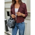 thumbnail image 4 of Women Cropped Trench Coat Casual Double Breasted Short Jacket Fall Fashion Outerwear with Belt Wine Red XL, 4 of 8