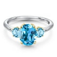 thumbnail image 3 of Gem Stone King 10K Two Tone Gold Swiss Blue Topaz Engagement Ring for Women | 2.96 Cttw | Oval 9X7MM | Gemstone November Birthstone | Size 8, 3 of 6