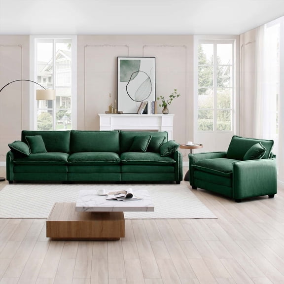 Mid-Century Modern Sofa Set of Two - Green Corduroy, Unrivaled Comfort & Retro Style