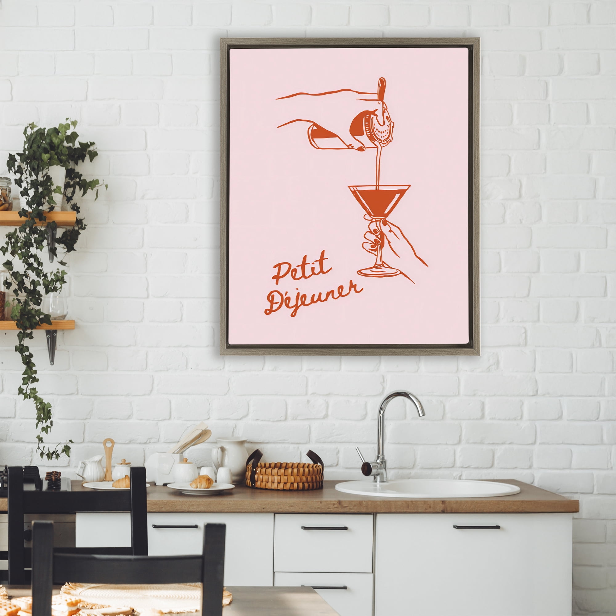 Stupell Industries Pouring Brunch Cocktail Brown Framed Floater Canvas Wall Art, design by The Prints Vibe