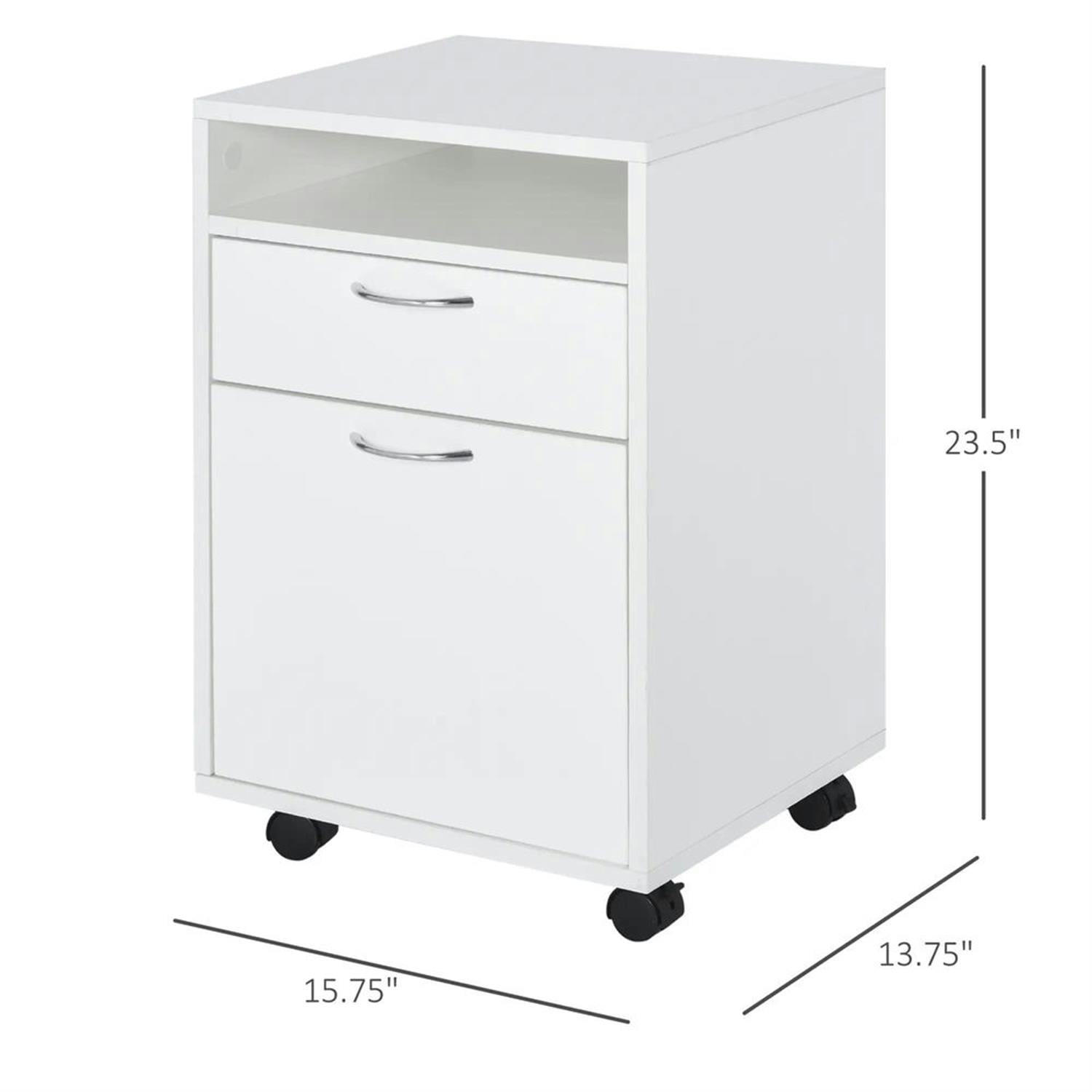 Demi Bonn Rolling Filing Cabinet with Castors, File Cabinet Printer Stand with Drawer and Cabinet for Home Office, White