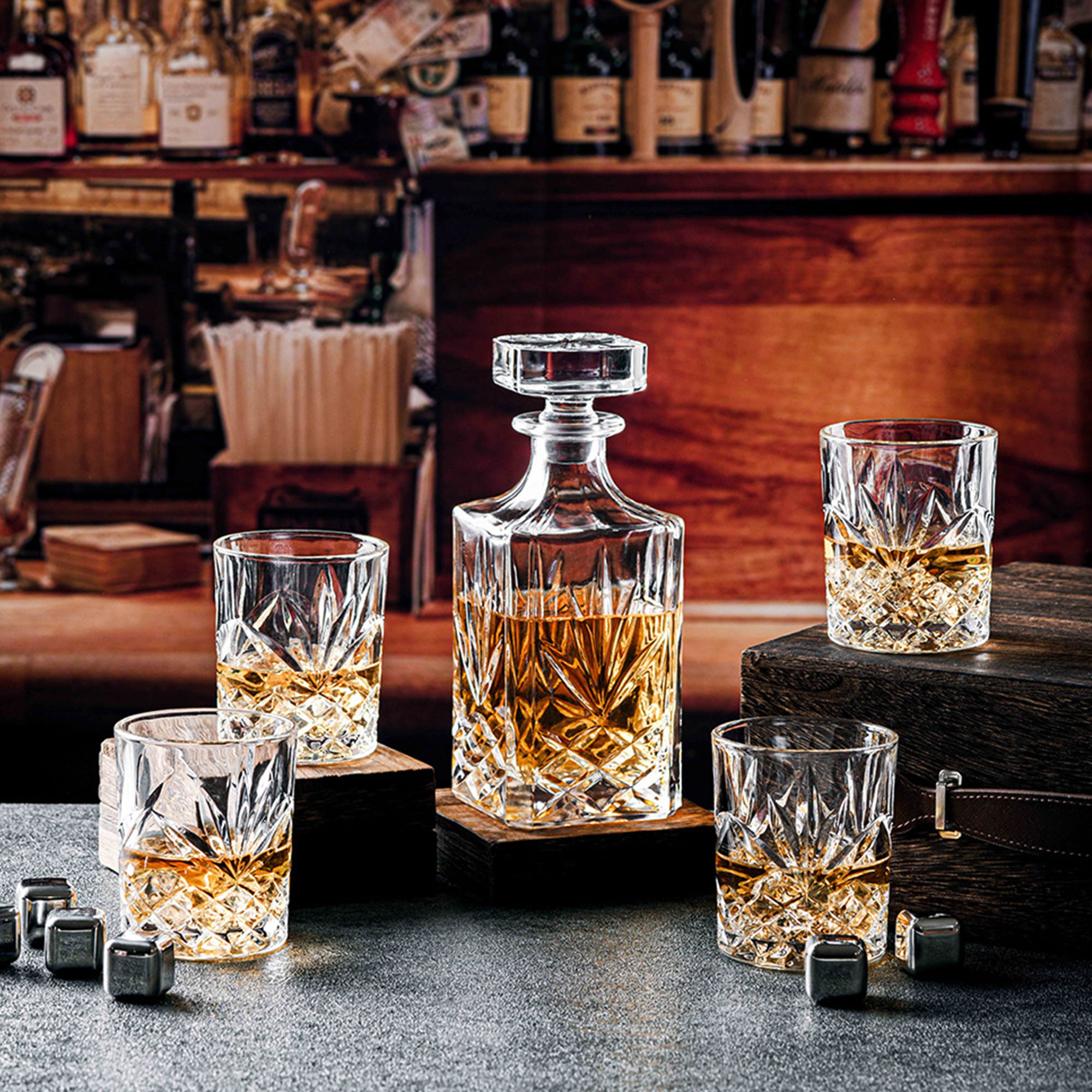 Crystal Whiskey Decanter Set with Glasses Comes In Gift Box and with Alcohol  Glass Polishing Cloth