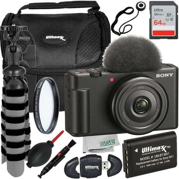 Ultimaxx ZV-1F Vlogging Camera with 64GB Ultra Memory Card, Black
