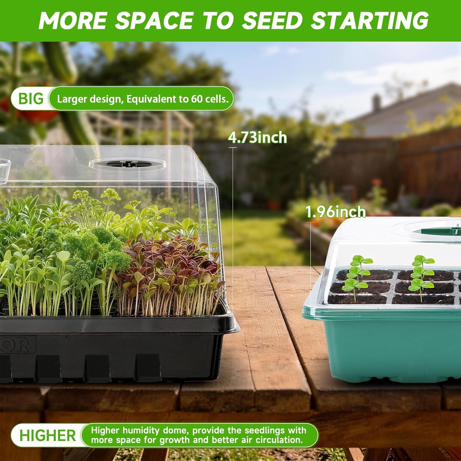 Seed Starter Tray, Gardening Plant Grow Trays Kit for Seedling, Germination Trays with 4.72 Inch High Humidity Domes，Large Growing Space & Better Air Flow for Seed Starting, Mini Greenhouse, 3PCS