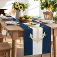 thumbnail image 2 of Table Runner 70 Inches Long for Kitchen Dining, Yellow Anchor Nautical Dresser Scarf Farmhouse, Dining Table Decorations for Wedding/Parties, Navy Blue White Striped 13 x 70 In, 2 of 9