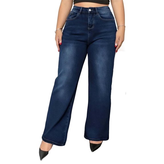MYAOYI Womens High Waisted Dark Wash Wide Leg Jeans - Straight Leg Denim Pants