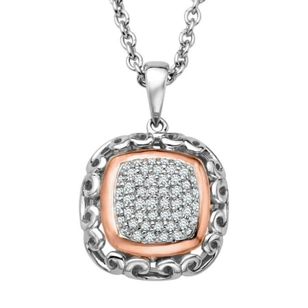 Duet 1/3 ct Diamond Cluster Pendant Necklace in Sterling Silver & 14kt Rose Gold