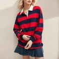 thumbnail image 4 of aidice Shirts for Women Casual Lapel Neck Long Sleeve Tshirts Button Striped Loose Comfy Pullover Tops, 4 of 7