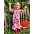 thumbnail image 6 of Gzhioc Toddler Baby Girls Summer Flare Pants Overalls 6 12 18 24 Months 2T 3T 4T Watermelon Print Short Sleeve Crew Neck Bell Bottom Romper, 6 of 9