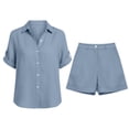 thumbnail image 6 of Xdegoge 2 Piece Outfits for Women Summer Casual Shorts Set Button Down Short Sleeve Shirt and High Waisted Shorts Tracksuit with Pockets Lounge Vacation Wear, 6 of 6