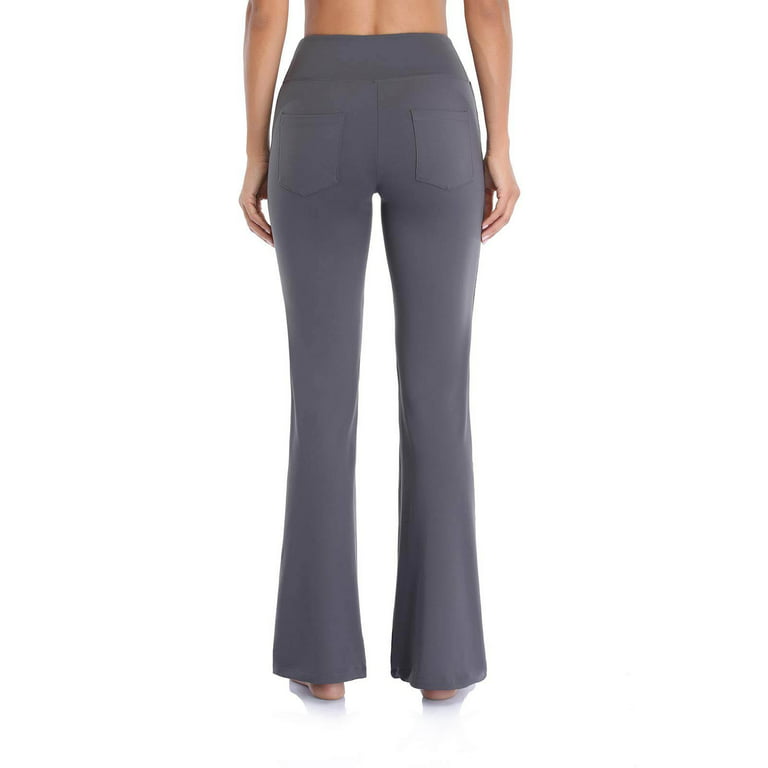 Women's High Waist Straight Leggings Flare Wide Leg Pant with Side
