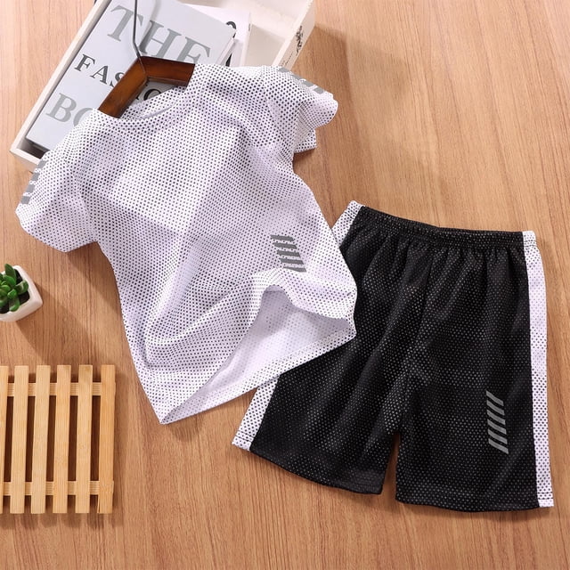 Robe à Manches Courtes, Costume Garçon Taille 8, Mode Garçon Décontracté Hauts à Manches Courtes Col Rond Pantalon Court Sport