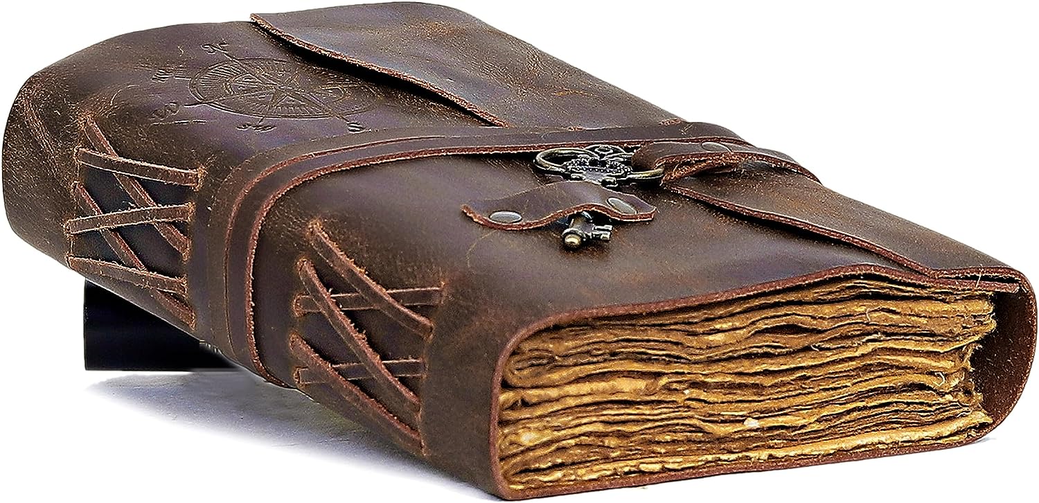 Cuero Bags Lockable 8" x 6" Vintage Leather Journal, Brown