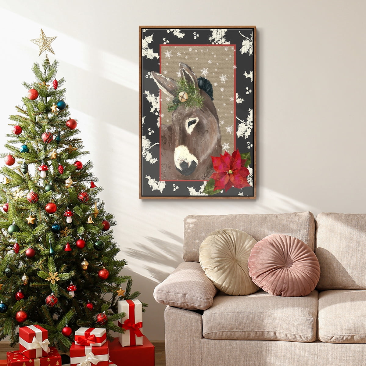 County Christmas Farm III - Framed Gallery Wrapped Holiday Canvas - 17 x 25 - Rosewood Frame