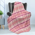 thumbnail image 4 of Pink Soft Flannel Fleece Throw Blanket, Tartan Plaid Pattern with Squares in Magenta Pistachio Green Colors, Cozy Plush for Indoor and Outdoor Use, 70" x 90", Pale Pink and Multicolor, by Ambesonne, 4 of 5