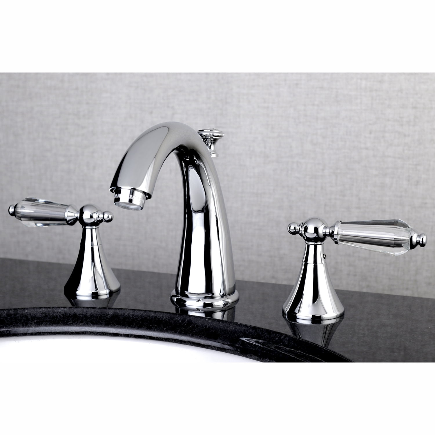 kingston brass ks2978wll widespread lavatory faucet with crystal lever handle, 5-1/2" in spout reach, brushed nickel
