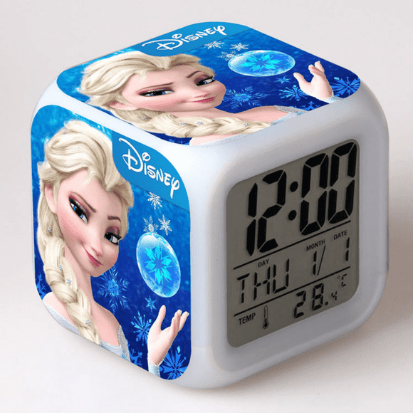 HANNTAOO Reloj despertador LED con diseño de Frozen, creativo, para escritorio, mesa, reloj digital electrónico brillante y colorido para adultos, niñas, niños y niños, juguete para regalo de