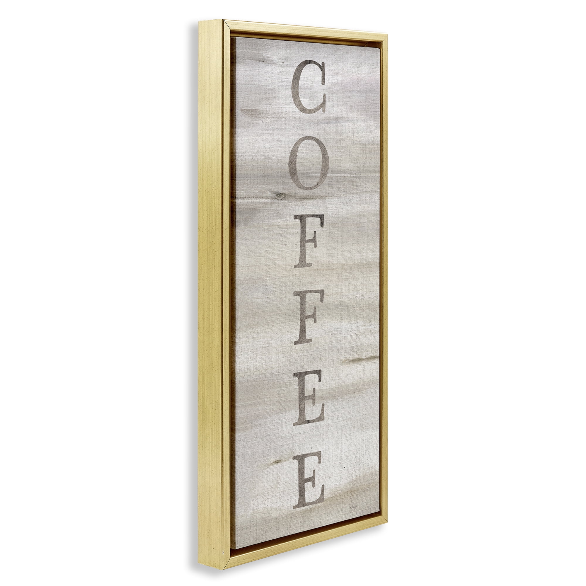 Stupell Industries Rustic Vertical Coffee Food & Beverage Painting Gold Floater Framed Art Print Wall Art, 11 x 25