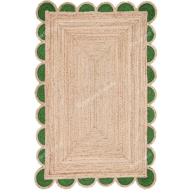 Scalloped Jute Rug (Green, 2.5x18 ft)