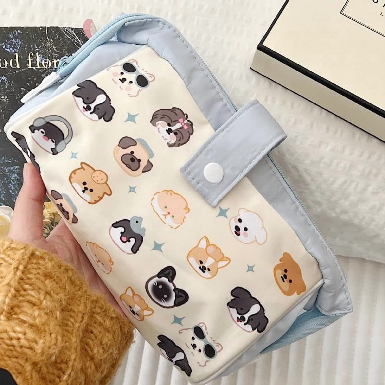Fountwell Coquette Preppy Pencil Pouch – Kawaii Puppy College Case, Large Pencil Organizer for School