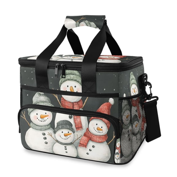 FORMRS Insulated Cooler Bag 24 Cans Capacity Soft Leakproof Lunch Box with Side Pockets, Snowman Family