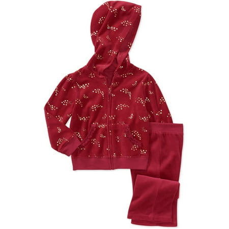 Faded Glory Baby Girls' 2-Piece Swirl Print Velour Set