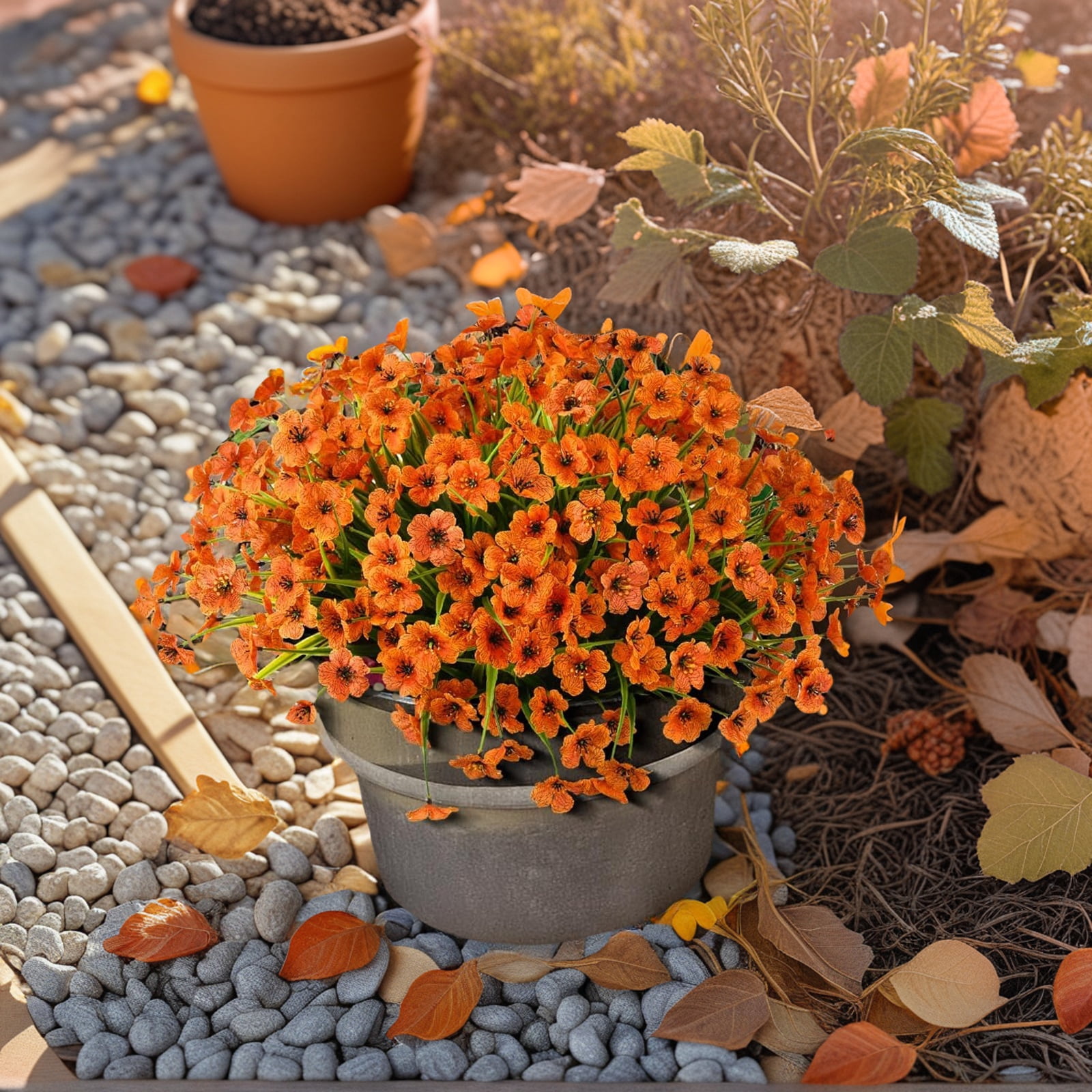 16 Bundles Artificial Fake Plants Flowers for Outdoor Outside Autumn Decor,  Mix Silk Glory UV Sun Resistant Realistic Faux Flowers