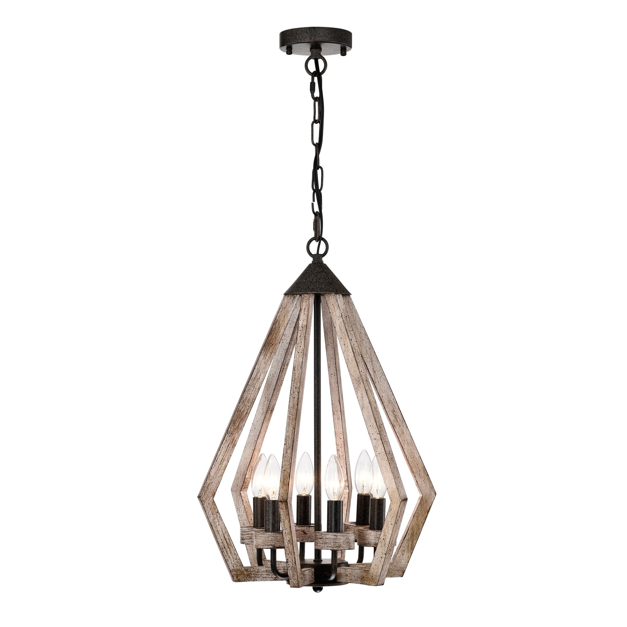 Cydney 16 in. 6-Light Indoor Rustic Brown and Faux Wood Grain Finish Chandelier with Light Kit