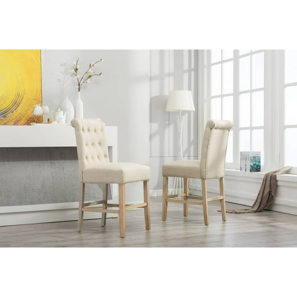 Roundhill Siena Counter Height Button Tufted Back Solid Wood Stools