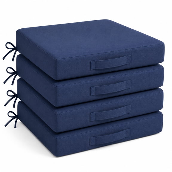 Royalbear Outdoor Chair Cushions Set of 4 -Waterproof Outdoor Seat Cushions for Patio Furniture, Patio Chair Cushion with Handle and Ties, Square Out Door Chair Pads,19" x 19" x 3", Navy