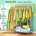 thumbnail image 3 of Double-pole clothes rack, made of stainless steel, portable and sturdy with wheels, easy to install, can be placed independently, suitable for home and commercial spaces., 3 of 9