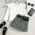 thumbnail image 3 of 1-5T Toddler Kids Baby Girls Ruffle Long Sleeve Top Tweed Skirt with Waist Bag 3PCS Clothes Fall Winter Outfit, 3 of 8
