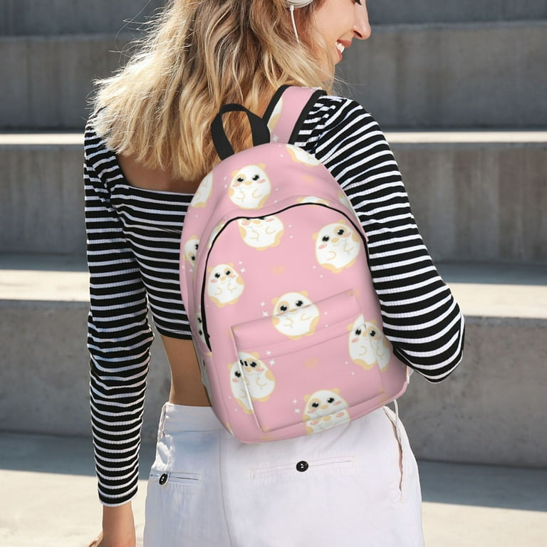 Cartoon Cute Hamster Rose Pink Canvas Backpack Backpack for School Bookbag School Backpacks for College Student Boys Girls Travel Work Laptop Backpack Carry On Backpack for Women Men Walmart
