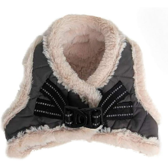 PETSWORLD Warm Harness with Fur, Winter Breathable Adjustable Harness for Animals, Grey, S