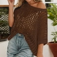thumbnail image 5 of WHEANG 2026 Fashion Crochet Tops for Women Lightweight Oversized Pullover Tops Breathable Knit Hollow Out Off Shoulder Short Sleeve Casual Summer Swim Cover Up(Color Brown Size 3XL), 5 of 5
