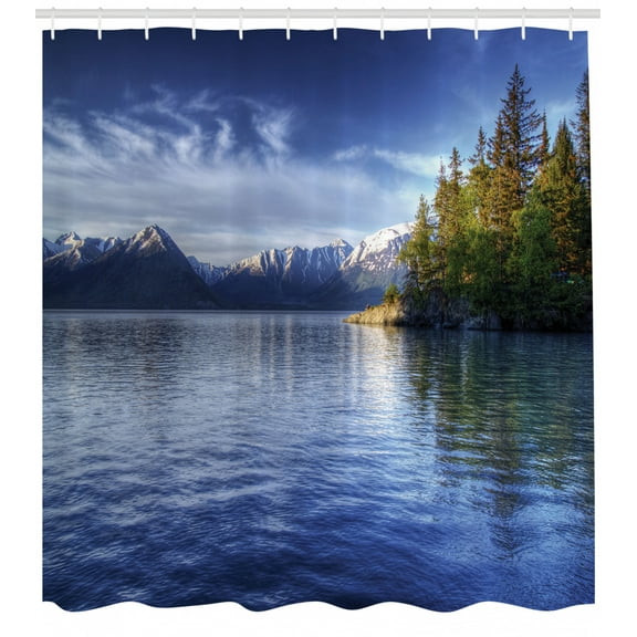Ambesonne Alaska Shower Curtain, Turnagain Arm Lakeside, 69"Wx84"L, Lime Green Navy Blue