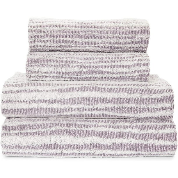 Juvale 4Piece Gray Stripe Cotton Bath Towels & Hand Towels Set, 2 Sizes