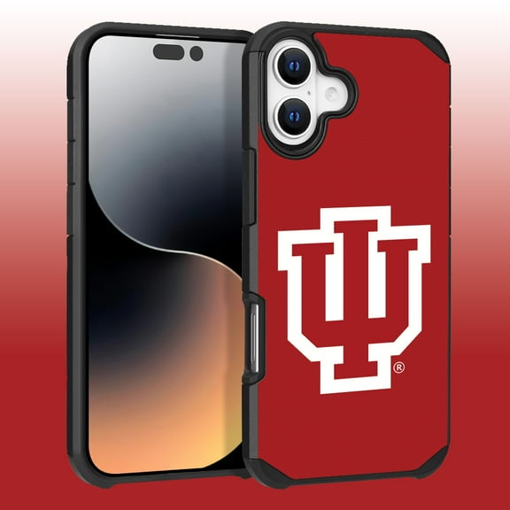 Apple iPhone 16 Plus (6.7) - Licensed NCAA of Indiana University Hoosiers logo on Red Textured Dual Layer Case