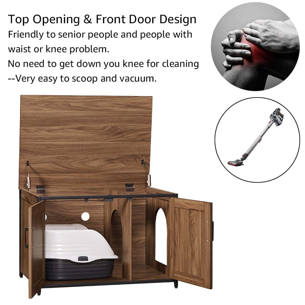 Unipaws Cat Litter Box Enclosure with Top Opening, Cat Washroom Storage Bench for Large Cat, High Jumbo Litter Box, Walnut
