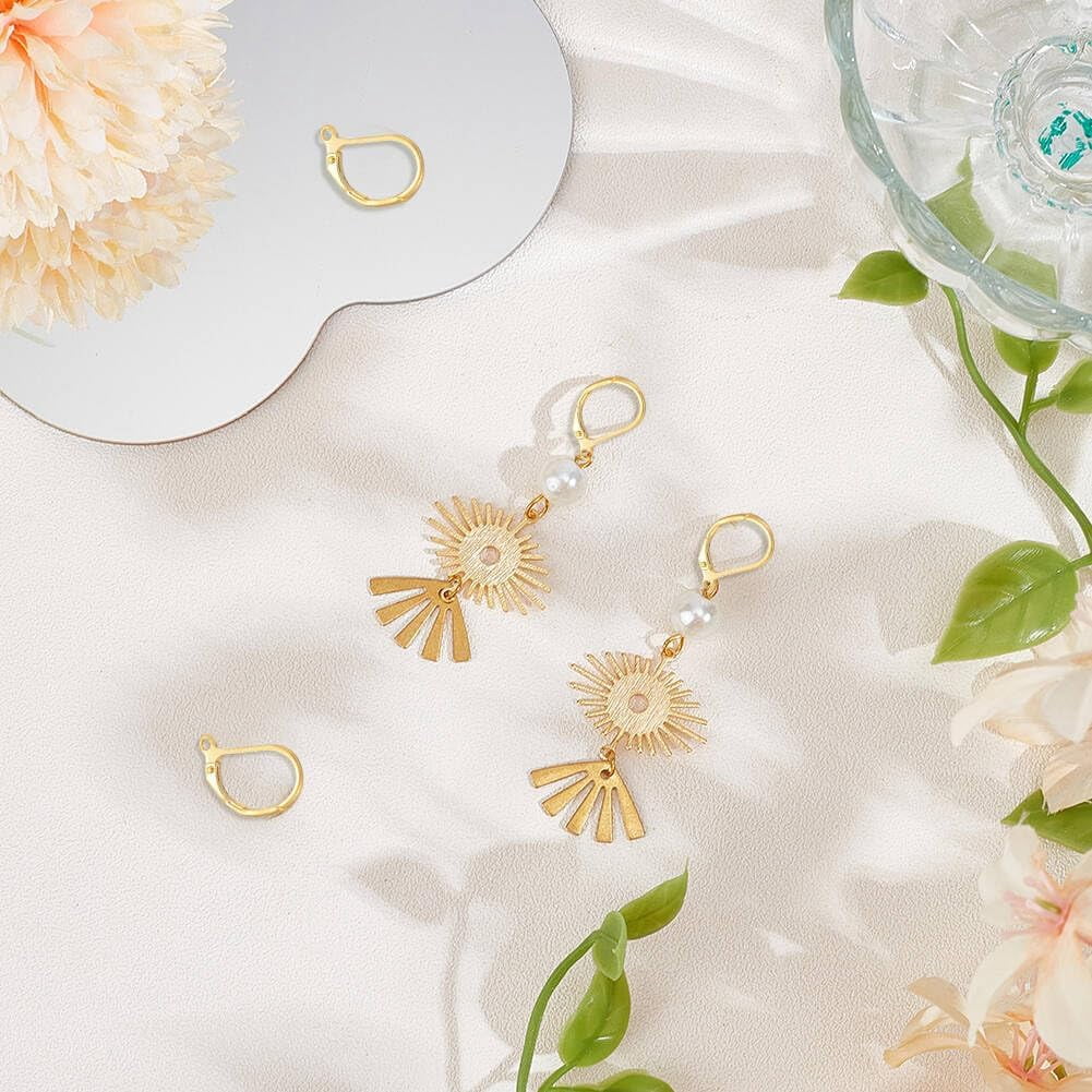 1 Box 4Pcs Leverback Earrings Findings 14K Gold Filled Brass Ear Wires Huggie Lever Back French Hook Earring Wires Dangle Earring Hooks for Jewelry Making Earrings Supplies DIY Crafts Mixed Color