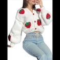 thumbnail image 3 of Cárdigan de Punto Grueso con Cuello en V y Larga con Bordado de Fresas Kawaii para Mujer Fresa Roja L, 3 of 9