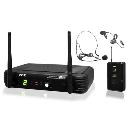 Pyle PDWM1904 - Premier Series Professional UHF Wireless Microphone System, Includes Body-Pack Transmitter, Headset Mic & Lavalier