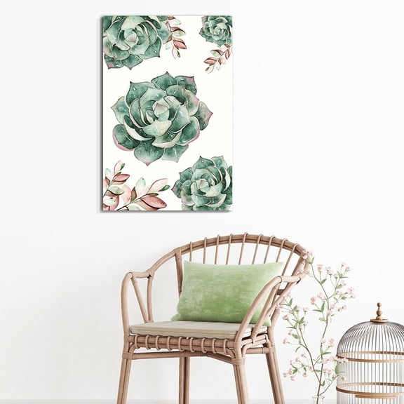 wall26 Canvas Wall Art Succulent Plants Series - Watercolor Succulents on White Background - Giclee Print Gallery Wrap Modern Home Art Ready to Hang - 16" x 24"