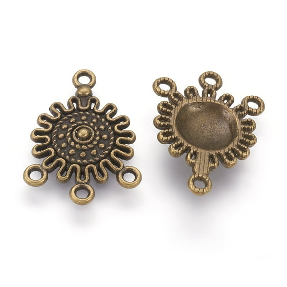 20pc Tibetan Style Alloy Chandelier Components Links Flat Round Antique Bronze Lead Free and Cadmium Free & Nickel Free 27x18x3.5mm Hole: 1.5mm