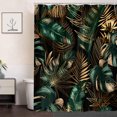 thumbnail image 3 of Tropical Shower Curtain,Green Plants Leaves Gold Botanical Jungle Bathroom Decor Shower Curtain Sets,Black Polyester Fabric with 12 Plastic Hooks 72X72in, 3 of 6