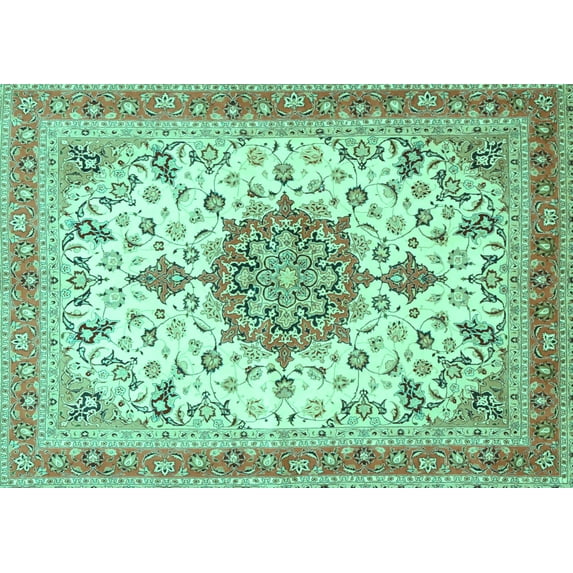 Ahgly Company Machine Washable Indoor Rectangle Persian Turquoise Blue Traditional Area Rugs, 8' x 12'