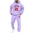 thumbnail image 5 of Mens Track Suits 2 Piece Set Letter Print Pullover Hoodies and Sweatpants Casual Letter Printed Hoodie Set Fall Winter Outfits, Light Purple, Size M, 5 of 5